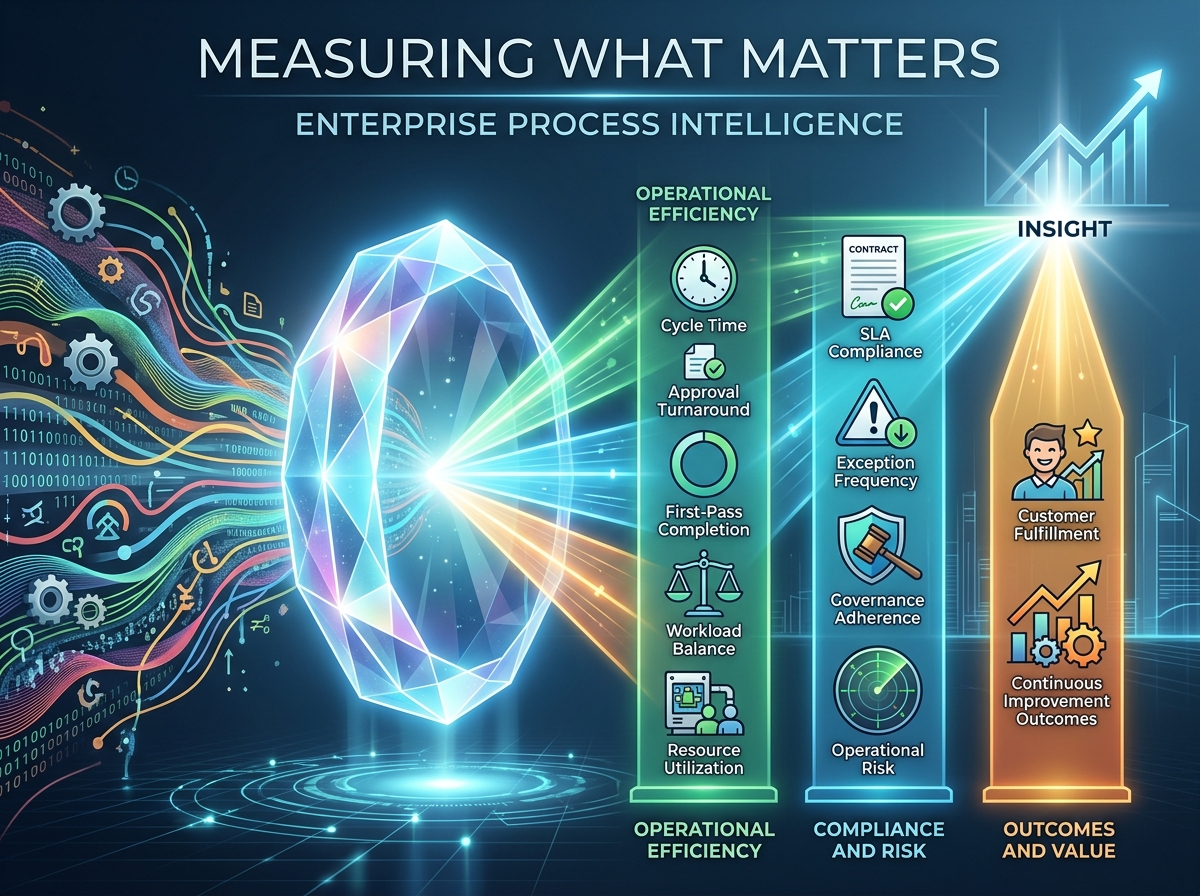 Enterprise Process Intelligence measures cycle time, approval turnaround and many more.