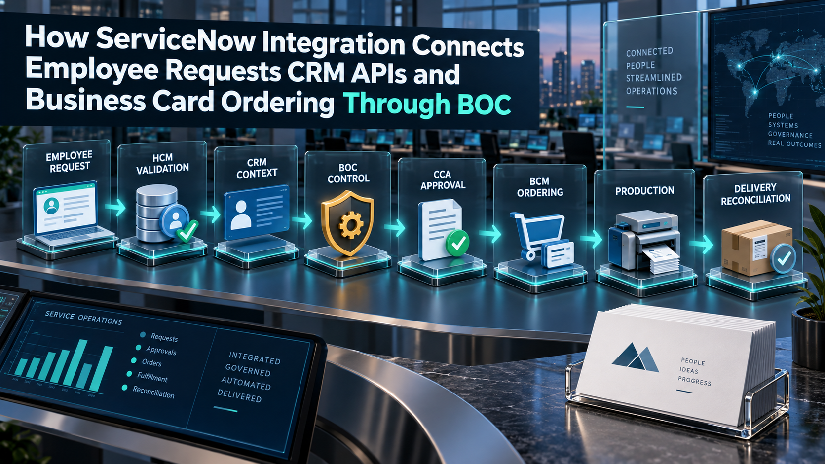 How ServiceNow Integration Connects Employee Requests, CRM APIs, and Business Card Ordering Through BOC
