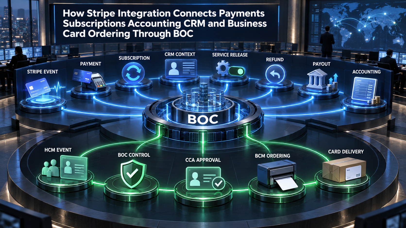 How Stripe Integration Connects Payments, Subscriptions, Accounting, CRM, and Business Card Ordering Through BOC