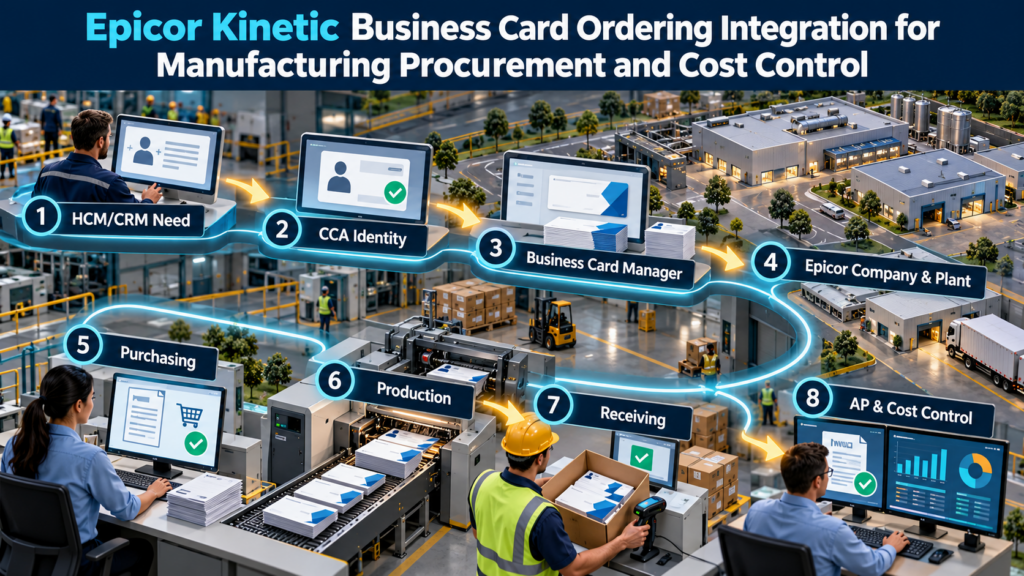 Epicor Kinetic Business Card Ordering Integration for Manufacturing Procurement and Cost Control